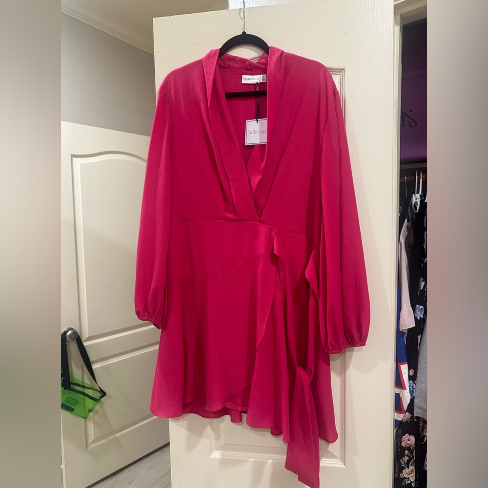 Pink wrap above the knee mini dress